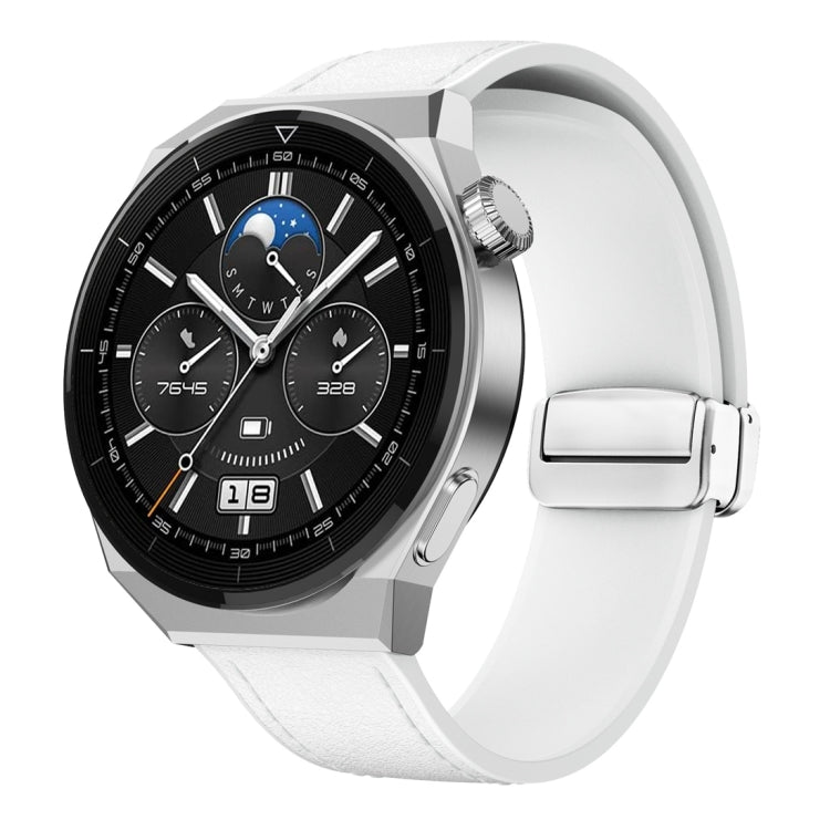 22mm Magnetic Silver Buckle Silicone Leather Watch Band(White) - free shipping - PMC TechLife - Order now!