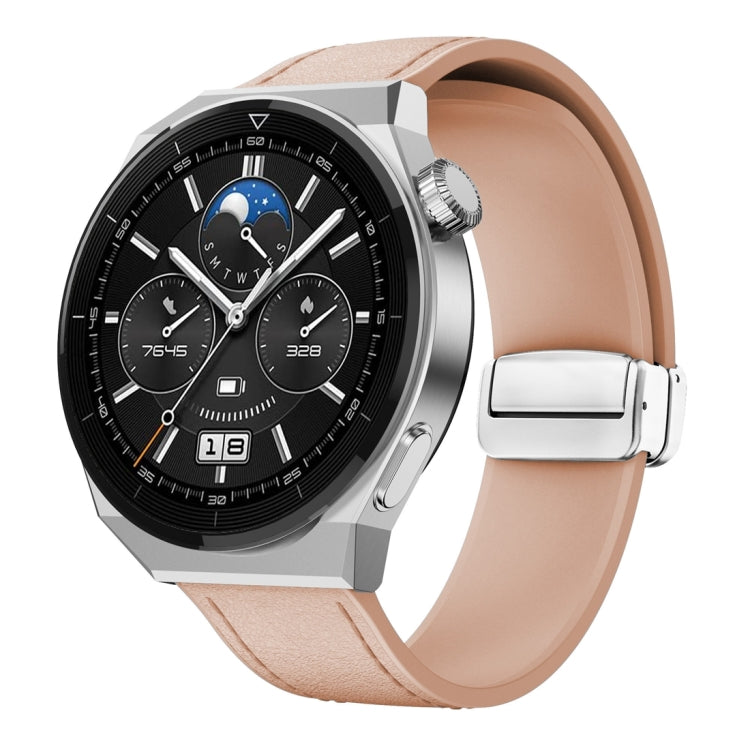 22mm Magnetic Silver Buckle Silicone Leather Watch Band(Pink) - free shipping - PMC TechLife - Order now!