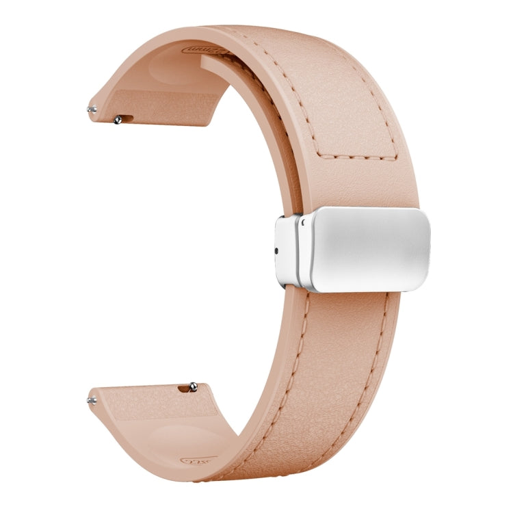 22mm Magnetic Silver Buckle Silicone Leather Watch Band(Pink) - free shipping - PMC TechLife - Order now!