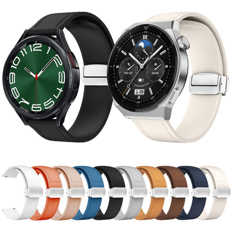22mm Magnetic Silver Buckle Silicone Leather Watch Band(White) - free shipping - PMC TechLife - Order now!
