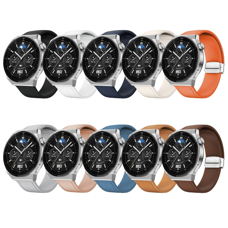 22mm Magnetic Silver Buckle Silicone Leather Watch Band(White) - free shipping - PMC TechLife - Order now!