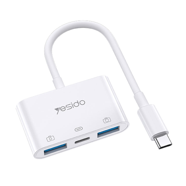 Yesido GS17 USB-C / Type-C to Dual USB + USB-C / Type-C OTG Adapter(White) - Converter & Adapter by Yesido | Online Shopping South Africa | PMC Jewellery | Buy Now Pay Later Mobicred