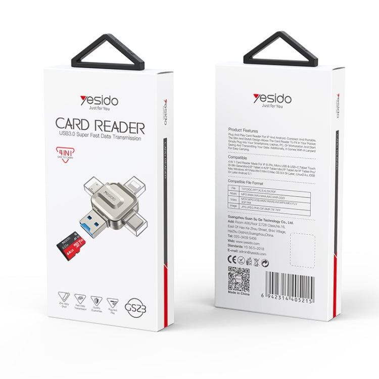 Yesido GS23 USB 3.0 to USB-C / Type-C, Micro USB, 8 Pin 4 in 1 Card Reader(Gold) - free shipping - PMC Jewellery - Order now!