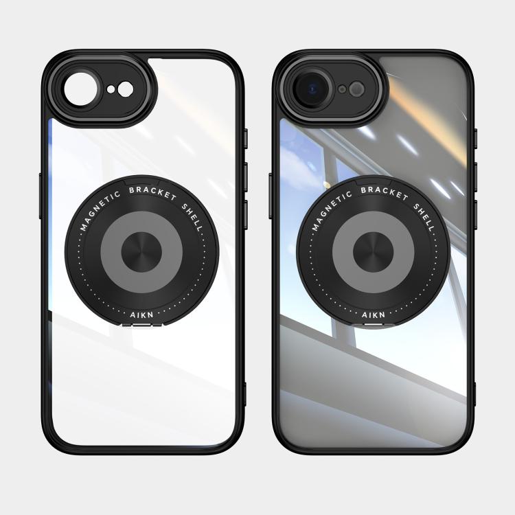 For iPhone 16e 360 Holder Magsafe Acrylic Hybrid TPU Phone Case(Black) - iPhone 16e Cases by PMC TechLife | Online Shopping South Africa | PMC TechLife | Buy Now Pay Later Mobicred