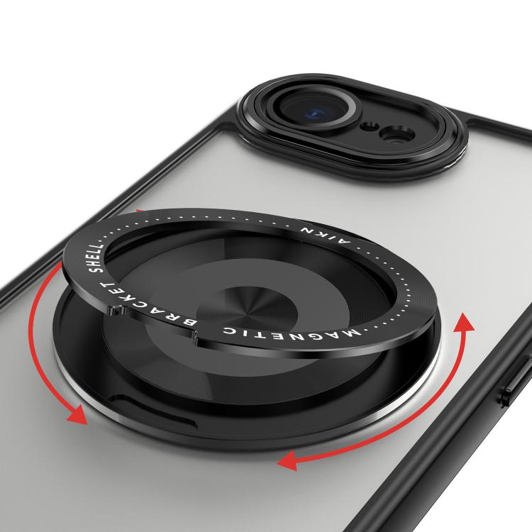 For iPhone 16e 360 Holder Magsafe Acrylic Hybrid TPU Phone Case(Black) - iPhone 16e Cases by PMC TechLife | Online Shopping South Africa | PMC TechLife | Buy Now Pay Later Mobicred