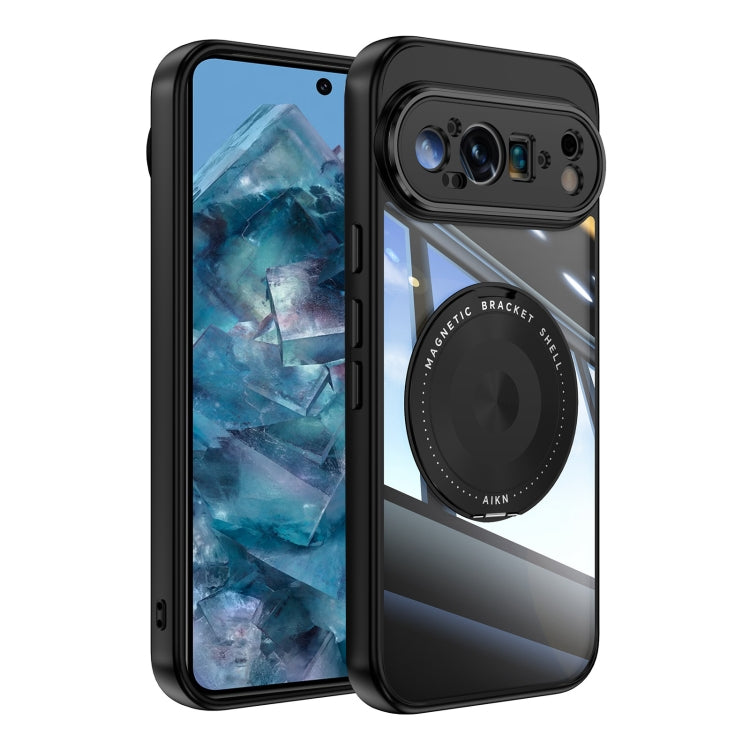 For Google Pixel 9 Pro XL 360 Holder Magsafe Acrylic Hybrid TPU Phone Case(Black) - Google Cases by PMC TechLife | Online Shopping South Africa | PMC TechLife | Buy Now Pay Later Mobicred