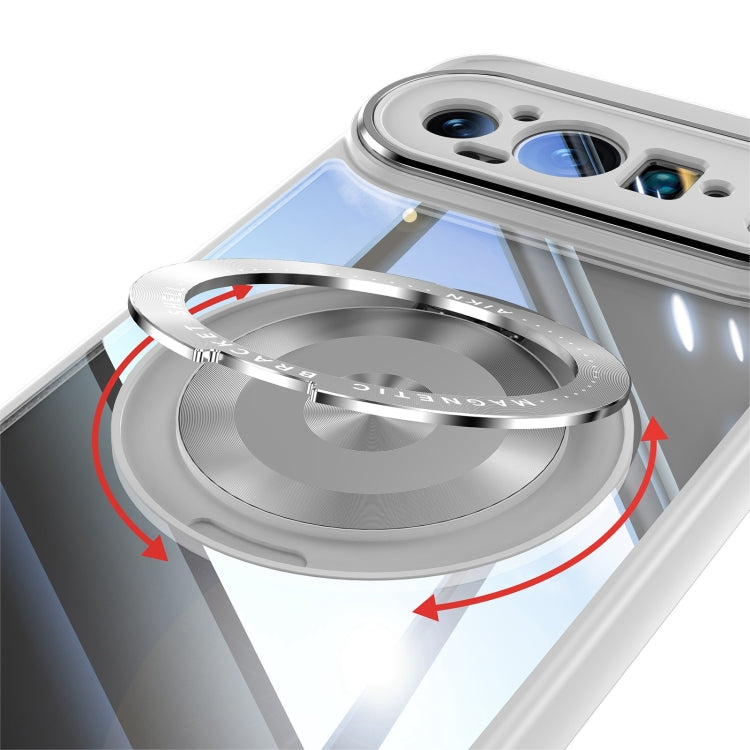 For Google Pixel 9 Pro XL 360 Holder Magsafe Acrylic Hybrid TPU Phone Case(Grey) - Google Cases by PMC TechLife | Online Shopping South Africa | PMC TechLife | Buy Now Pay Later Mobicred