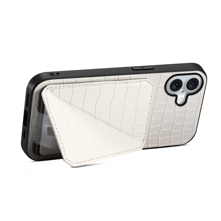 For iPhone 16 Imitation Crocodile Leather Back Phone Case with Holder(White) - iPhone 16 Cases by PMC Jewellery | Online Shopping South Africa | PMC Jewellery | Buy Now Pay Later Mobicred