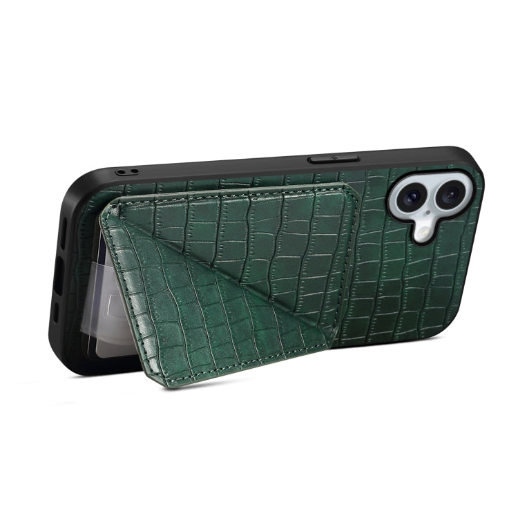 For iPhone 16 Plus Imitation Crocodile Leather Back Phone Case with Holder(Green) - iPhone 16 Plus Cases by PMC Jewellery | Online Shopping South Africa | PMC Jewellery | Buy Now Pay Later Mobicred