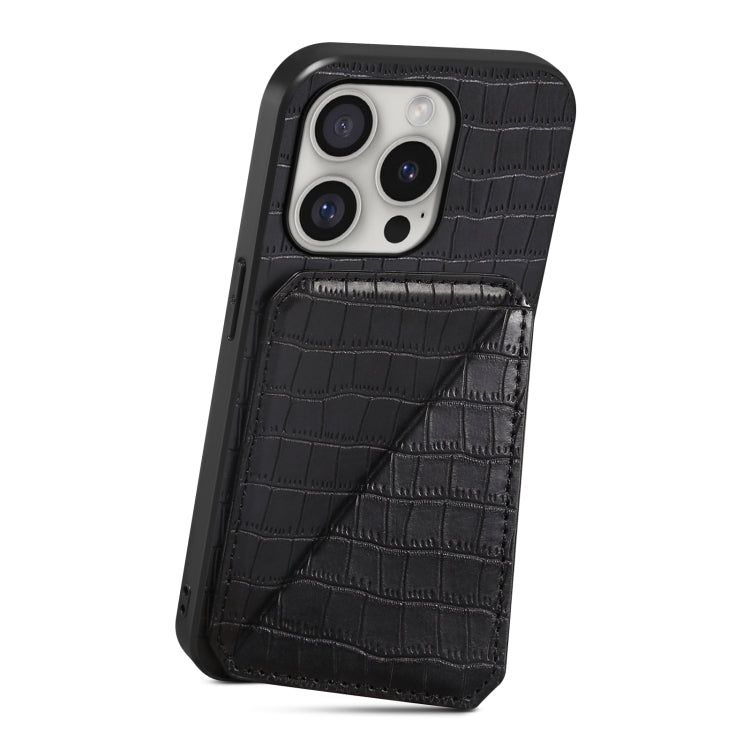 For iPhone 16 Pro Max Imitation Crocodile Leather Back Phone Case with Holder(Black) - iPhone 16 Pro Max Cases by PMC Jewellery | Online Shopping South Africa | PMC Jewellery | Buy Now Pay Later Mobicred