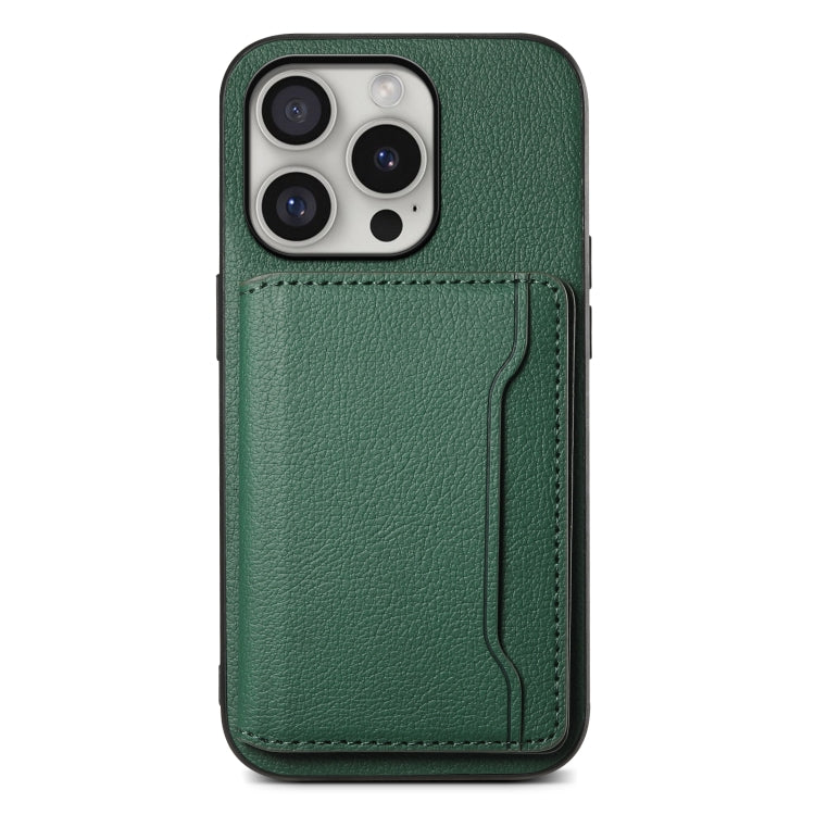 For iPhone 16 Pro Calf Texture Card Bag Design Full Coverage Phone Case(Green) - iPhone 16 Pro Cases by PMC Jewellery | Online Shopping South Africa | PMC Jewellery | Buy Now Pay Later Mobicred