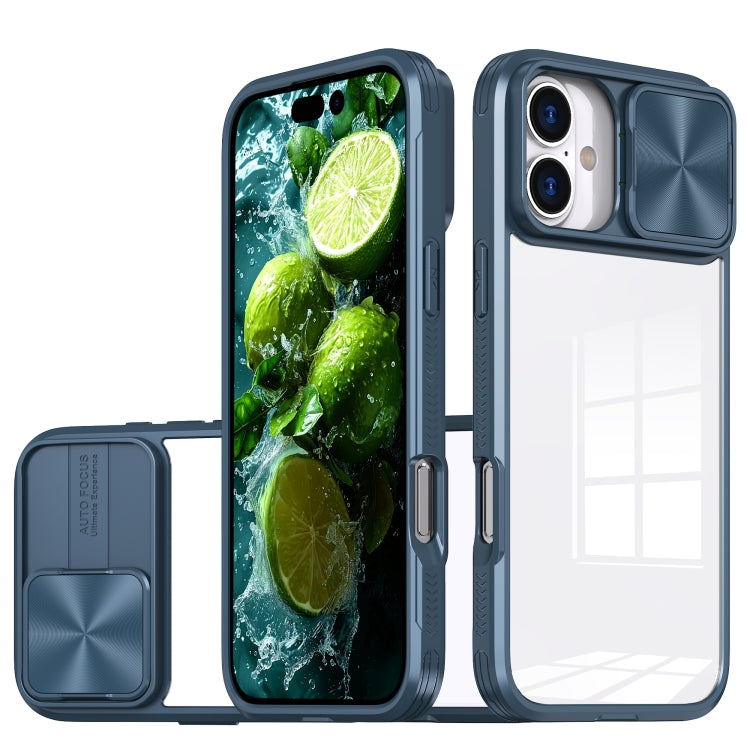 For iPhone 16 Sliding Camshield Acrylic Hybrid TPU Phone Case(Navy Blue) - free shipping - PMC TechLife - Order now!