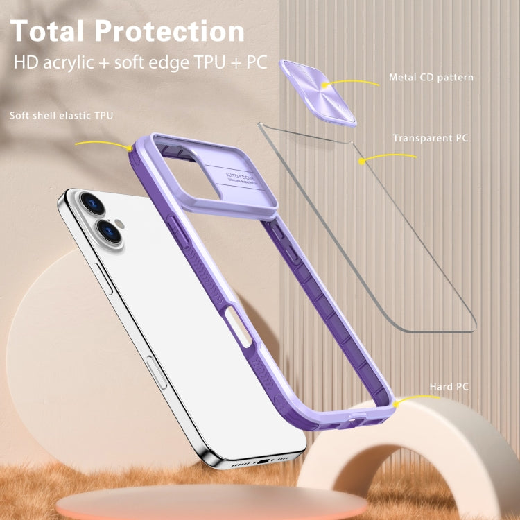 For iPhone 16 Sliding Camshield Acrylic Hybrid TPU Phone Case(Purple) - iPhone 16 Cases by PMC TechLife | Online Shopping South Africa | PMC TechLife | Buy Now Pay Later Mobicred