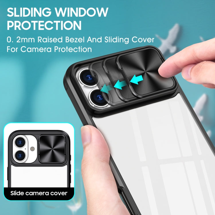 For iPhone 16 Plus Sliding Camshield Acrylic Hybrid TPU Phone Case(Black) - iPhone 16 Plus Cases by PMC TechLife | Online Shopping South Africa | PMC TechLife | Buy Now Pay Later Mobicred