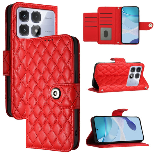 For Redmi K70 Ultra 5G Global Rhombic Texture Flip Leather Phone Case with Lanyard(Red) - Xiaomi Cases by PMC Jewellery | Online Shopping South Africa | PMC Jewellery | Buy Now Pay Later Mobicred