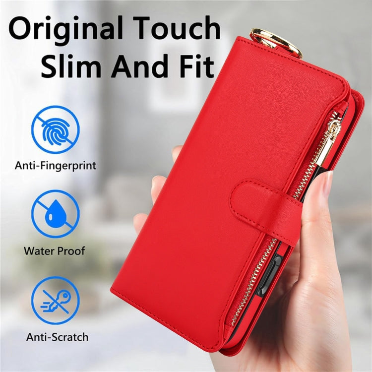 For iPhone 16 Crossbody Ring Multifunctional Wallet Leather Phone Case(Red) - iPhone 16 Cases by PMC Jewellery | Online Shopping South Africa | PMC Jewellery | Buy Now Pay Later Mobicred