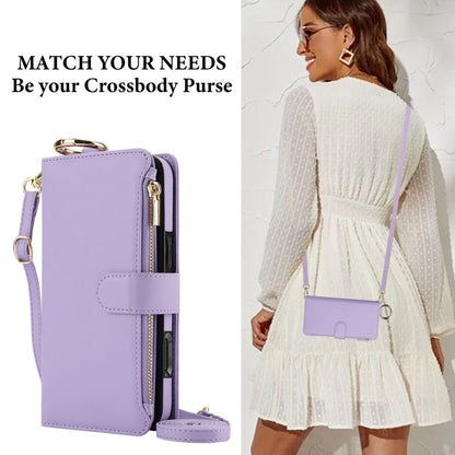 For iPhone 16 Crossbody Ring Multifunctional Wallet Leather Phone Case(Purple) - iPhone 16 Cases by PMC Jewellery | Online Shopping South Africa | PMC Jewellery | Buy Now Pay Later Mobicred