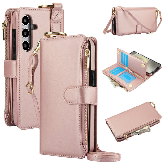 For Samsung Galaxy S24 5G Crossbody Ring Multifunctional Wallet Leather Phone Case(Rose Gold) - Galaxy S24 5G Cases by PMC Jewellery | Online Shopping South Africa | PMC Jewellery | Buy Now Pay Later Mobicred