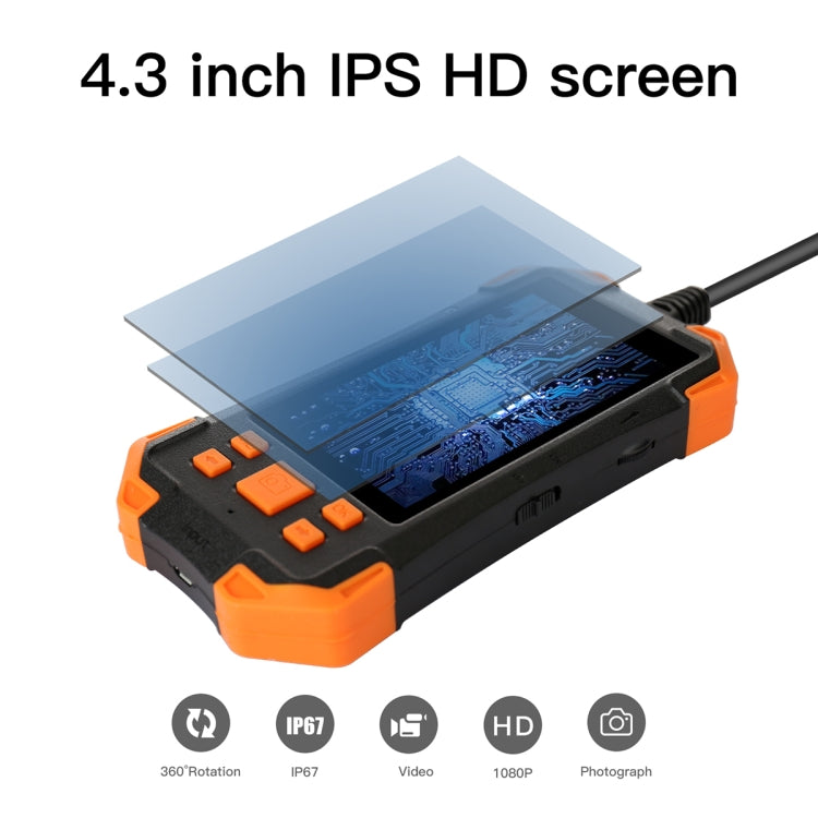 T20 4.3 inch IPS Screen 3.9mm Single Camera IP67 Waterproof Hard Cable Digital Endoscope, Length:5m(Black Orange) - free shipping - PMC TechLife - Order now!