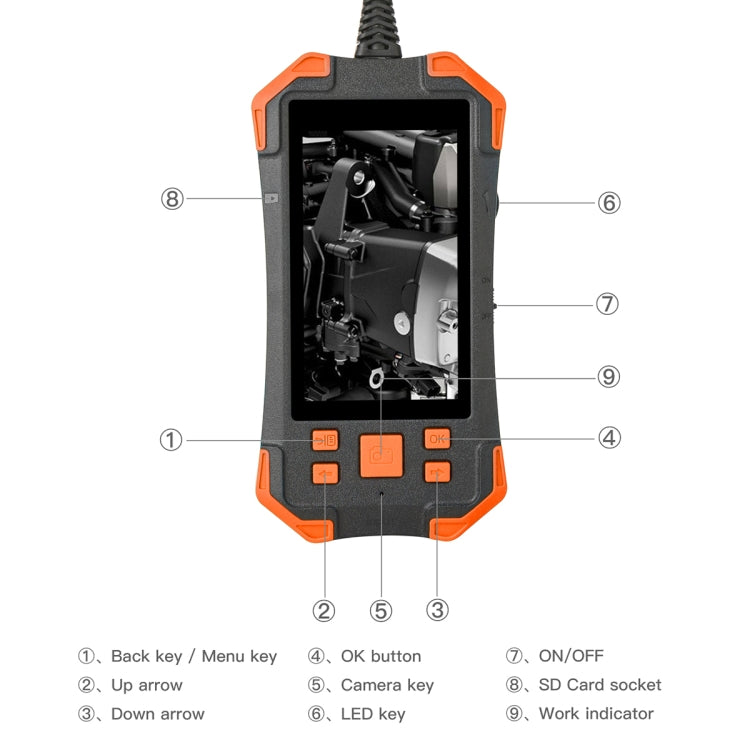 T20 4.3 inch IPS Screen 3.9mm Single Camera IP67 Waterproof Hard Cable Digital Endoscope, Length:5m(Black Orange) - free shipping - PMC TechLife - Order now!