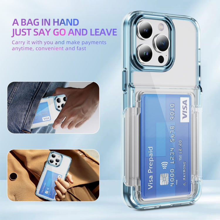 For iPhone 16 Card Holder Acrylic Hybrid TPU Phone Case(Transparent Blue) - iPhone 16 Cases by PMC TechLife | Online Shopping South Africa | PMC TechLife | Buy Now Pay Later Mobicred