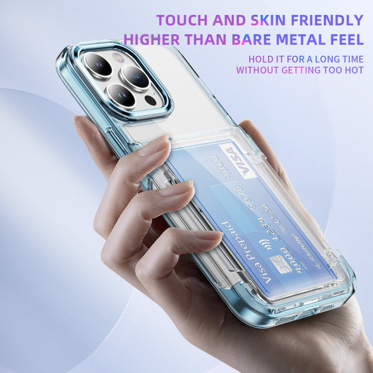 For iPhone 16 Card Holder Acrylic Hybrid TPU Phone Case(Transparent Blue) - iPhone 16 Cases by PMC TechLife | Online Shopping South Africa | PMC TechLife | Buy Now Pay Later Mobicred