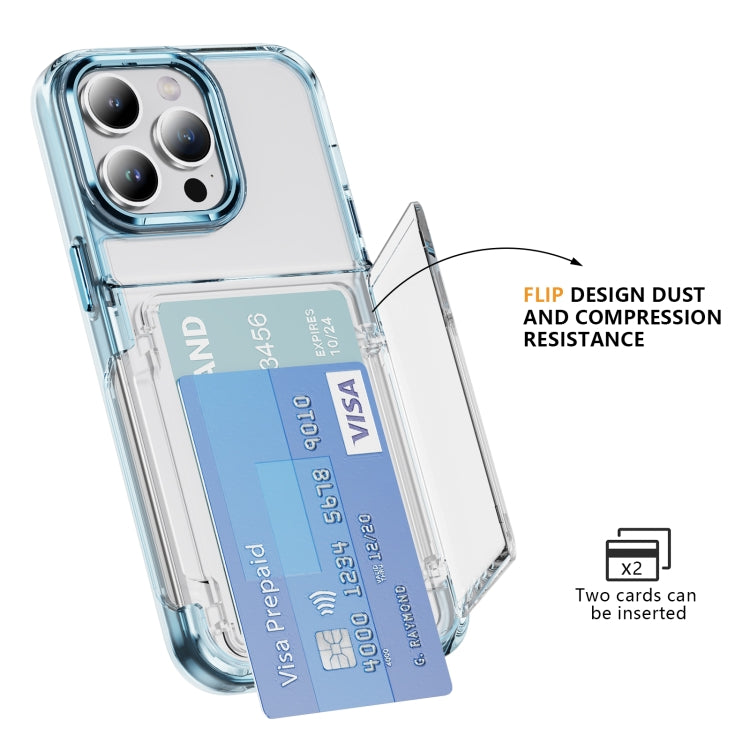 For iPhone 16 Card Holder Acrylic Hybrid TPU Phone Case(Transparent Blue) - iPhone 16 Cases by PMC TechLife | Online Shopping South Africa | PMC TechLife | Buy Now Pay Later Mobicred