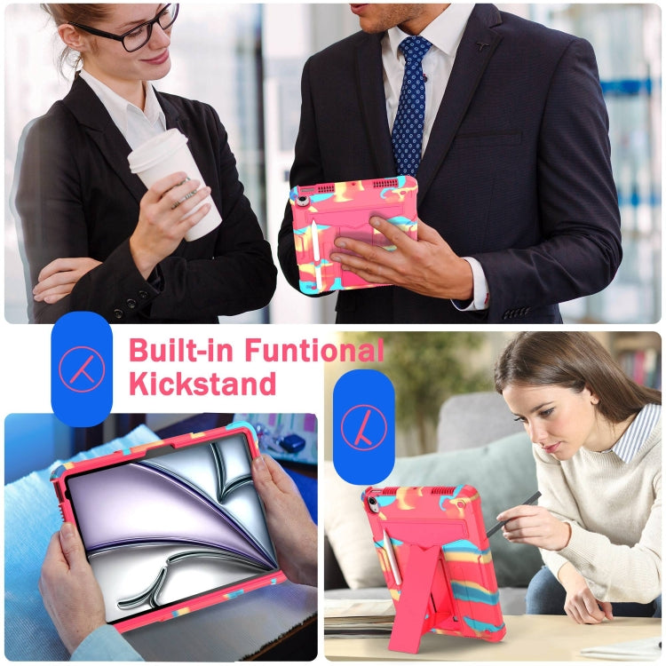 For iPad Air 11 2024 T Holder Robot Silicone Hybrid PC Tablet Case(Camouflage Rose Red) - iPad Air 11 2024 Cases by PMC TechLife | Online Shopping South Africa | PMC TechLife | Buy Now Pay Later Mobicred