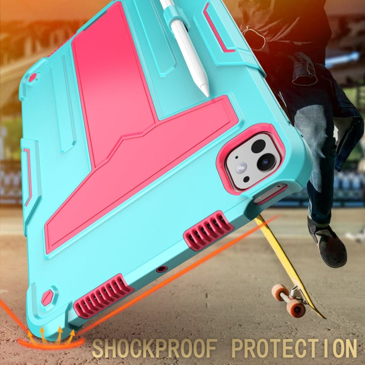 For iPad Pro 11 2024 T Holder Robot Silicone Hybrid PC Tablet Case(Mint Rose Red) - iPad Pro 11 2024 Cases by PMC TechLife | Online Shopping South Africa | PMC TechLife | Buy Now Pay Later Mobicred