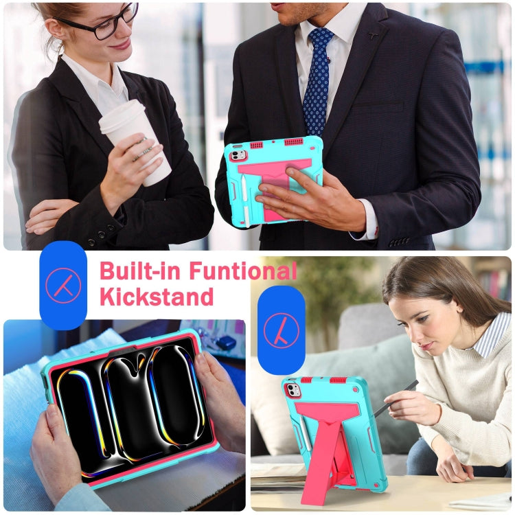 For iPad Pro 11 2024 T Holder Robot Silicone Hybrid PC Tablet Case(Mint Rose Red) - iPad Pro 11 2024 Cases by PMC TechLife | Online Shopping South Africa | PMC TechLife | Buy Now Pay Later Mobicred