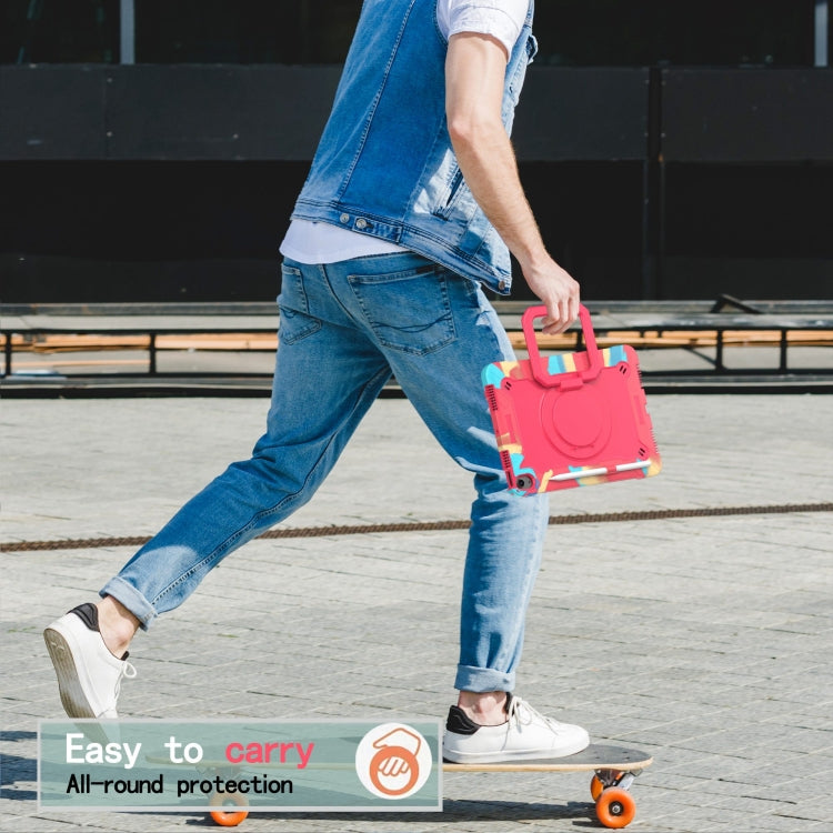 For iPad Air 11 2024 Handle Grip Holder Silicone Hybrid PC Tablet Case with Strap(Camouflage Rose Red) - iPad Air 11 2024 Cases by PMC TechLife | Online Shopping South Africa | PMC TechLife | Buy Now Pay Later Mobicred