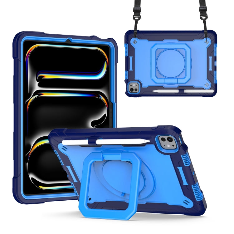 For iPad Pro 11 2024 Handle Grip Holder Silicone Hybrid PC Tablet Case with Strap(Navy Blue Blue) - iPad Pro 11 2024 Cases by PMC TechLife | Online Shopping South Africa | PMC TechLife | Buy Now Pay Later Mobicred