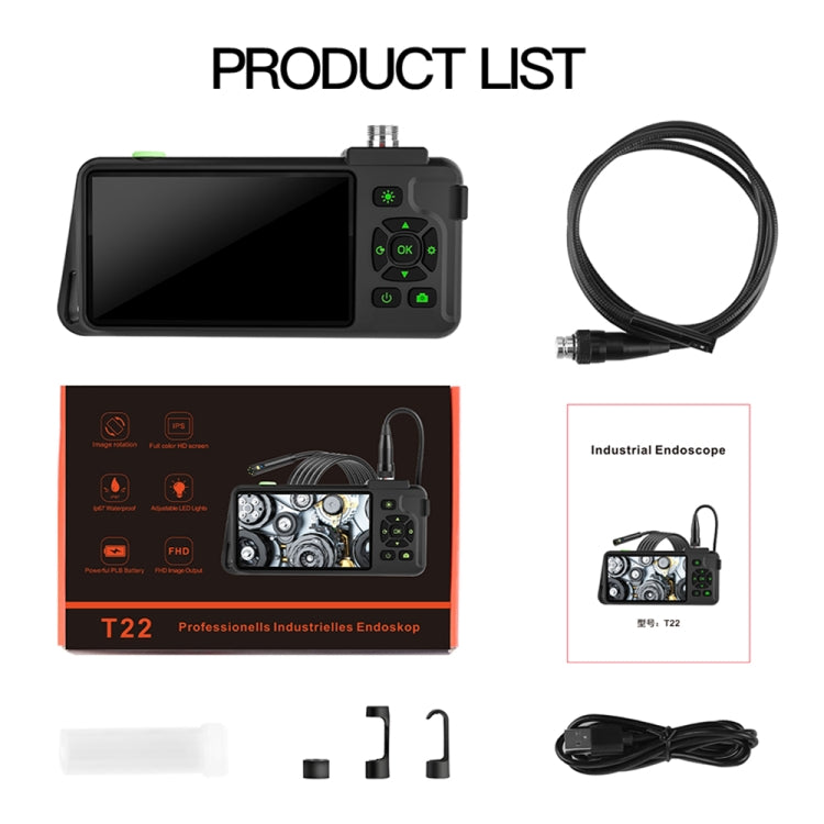T22 4.5 inch IPS Color Screen 8mm Single Camera Hard Cable Industrial Endoscope, Length:2m(Black Orange) -  by PMC TechLife | Online Shopping South Africa | PMC TechLife | Buy Now Pay Later Mobicred