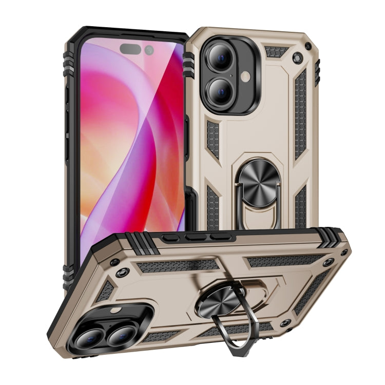 For iPhone 16 Plus Shockproof TPU Hybrid PC Phone Case with Holder(Gold) - iPhone 16 Plus Cases by PMC TechLife | Online Shopping South Africa | PMC TechLife | Buy Now Pay Later Mobicred