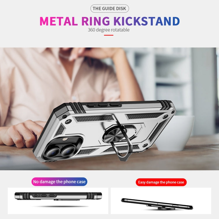 For iPhone 16 Plus Shockproof TPU Hybrid PC Phone Case with Holder(Silver) - iPhone 16 Plus Cases by PMC TechLife | Online Shopping South Africa | PMC TechLife | Buy Now Pay Later Mobicred