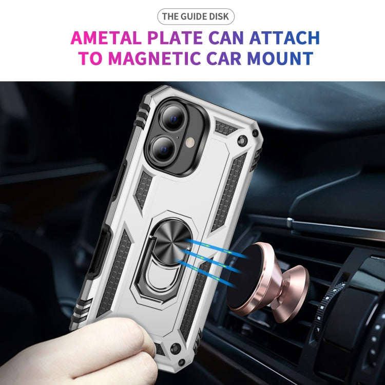 For iPhone 16 Plus Shockproof TPU Hybrid PC Phone Case with Holder(Silver) - iPhone 16 Plus Cases by PMC TechLife | Online Shopping South Africa | PMC TechLife | Buy Now Pay Later Mobicred