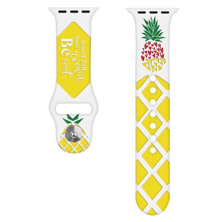 For Apple Watch SE 2023 44mm Embossed Color Printed Silicone Watch Band(Pineapple) - Watch Bands by PMc TechLife | Online Shopping South Africa | PMc TechLife | Buy Now Pay Later Mobicred