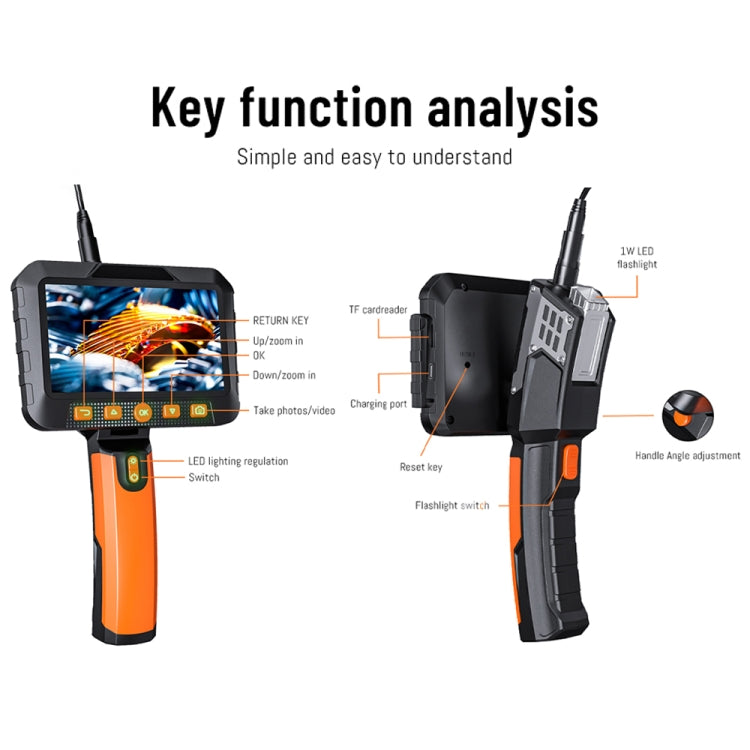 T27 5 inch IPS Color Screen 3.9mm Single Camera Handheld Hard Cable HD Industrial Endoscope, Length:3.5m(Orange Black) -  by PMC TechLife | Online Shopping South Africa | PMC TechLife | Buy Now Pay Later Mobicred