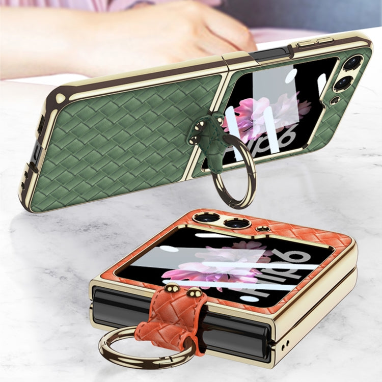 For Samsung Galaxy Z Flip6 / Flip7 FE GKK Integrated Plating Weave Texture Phone Case with Ring Holder(Pink) - free shipping - PMC Jewellery - Order now!