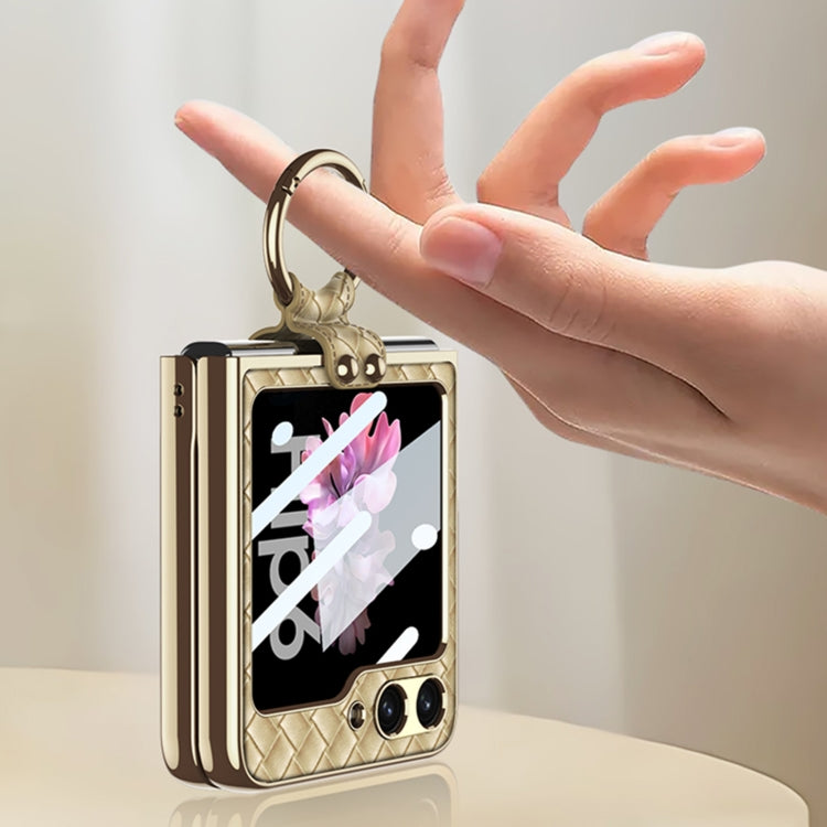 For Samsung Galaxy Z Flip6 / Flip7 FE GKK Integrated Plating Weave Texture Phone Case with Ring Holder(Pink) - free shipping - PMC Jewellery - Order now!