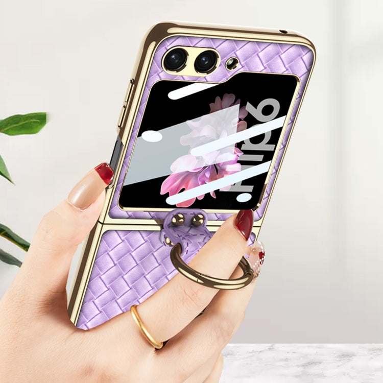 For Samsung Galaxy Z Flip6 / Flip7 FE GKK Integrated Plating Weave Texture Phone Case with Ring Holder(Blue) - free shipping - PMC Jewellery - Order now!
