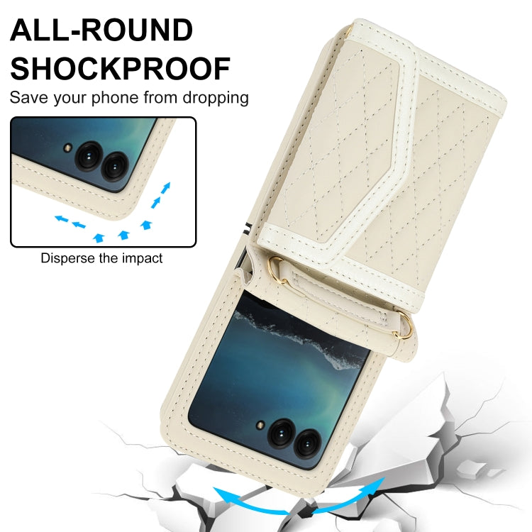 For Motorola Razr 40 Ultra Splicing Rhombic Texture Phone Case with Long & Short Lanyard(Beige) - free shipping - PMC TechLife - Order now!