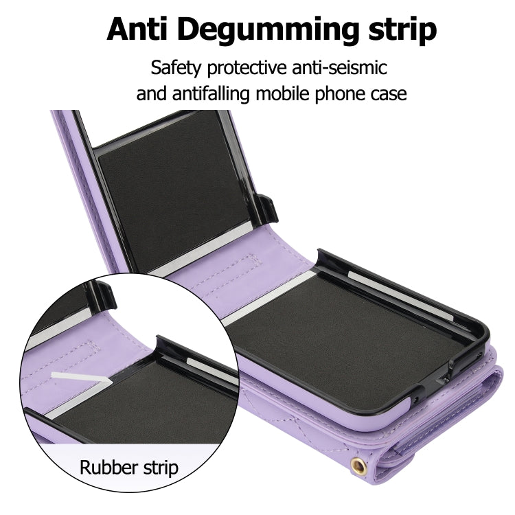 For Motorola Razr 40 Splicing Rhombic Texture Phone Case with Long & Short Lanyard(Purple) - Motorola Cases by PMC TechLife | Online Shopping South Africa | PMC TechLife | Buy Now Pay Later Mobicred