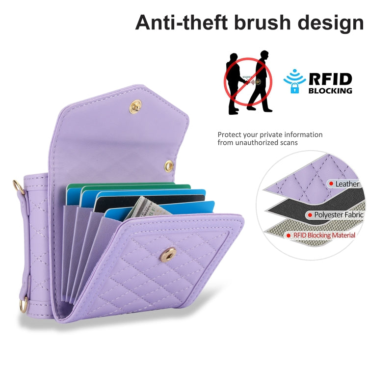 For Motorola Razr 40 Splicing Rhombic Texture Phone Case with Long & Short Lanyard(Purple) - Motorola Cases by PMC TechLife | Online Shopping South Africa | PMC TechLife | Buy Now Pay Later Mobicred