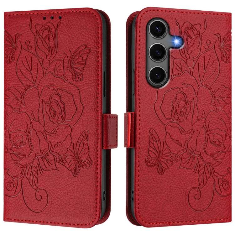 For Samsung Galaxy S25+ 5G Embossed Rose RFID Anti-theft Leather Phone Case(Red) - Galaxy S25+ 5G Cases by PMC Jewellery | Online Shopping South Africa | PMC Jewellery | Buy Now Pay Later Mobicred