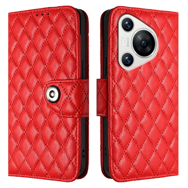 For Huawei Pura 70 Rhombic Texture Flip Leather Phone Case with Lanyard(Red) - Huawei Cases by PMC Jewellery | Online Shopping South Africa | PMC Jewellery | Buy Now Pay Later Mobicred