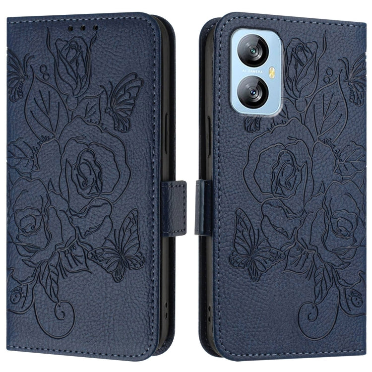 For Blackview A52 Embossed Rose RFID Anti-theft Leather Phone Case(Dark Blue) - More Brand by PMC Jewellery | Online Shopping South Africa | PMC Jewellery | Buy Now Pay Later Mobicred