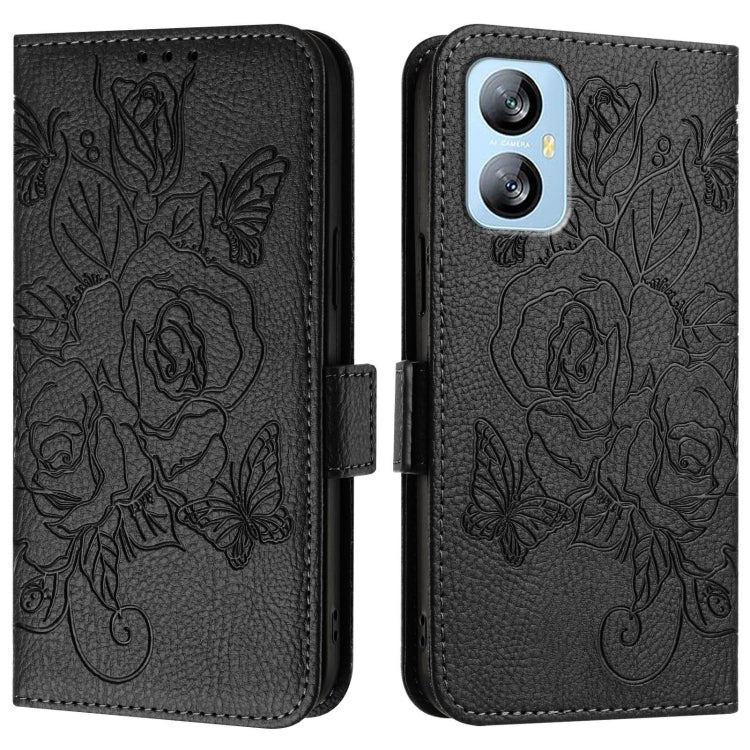 For Blackview A52 Embossed Rose RFID Anti-theft Leather Phone Case(Black) - More Brand by PMC TechLife | Online Shopping South Africa | PMC TechLife | Buy Now Pay Later Mobicred