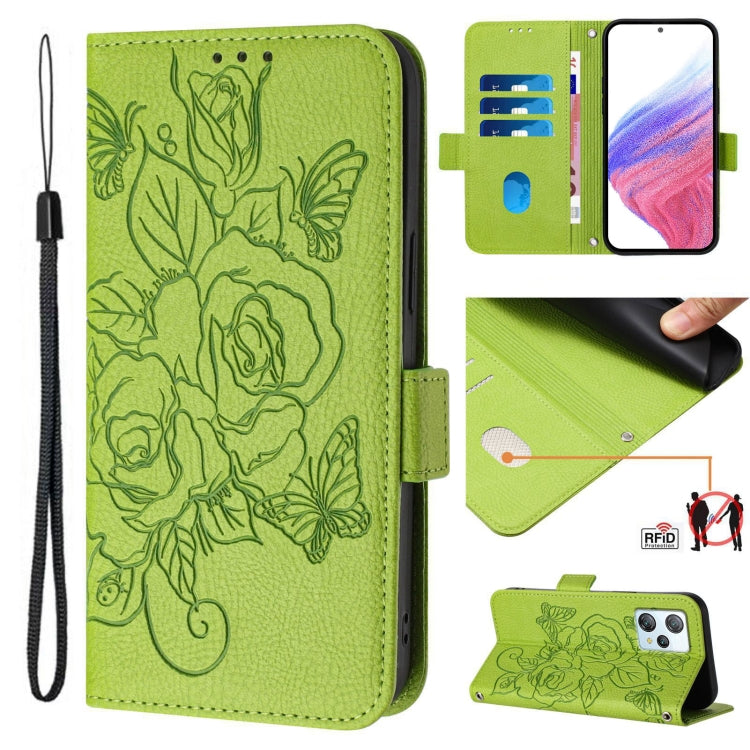 For Blackview A53 Embossed Rose RFID Anti-theft Leather Phone Case(Green) - More Brand by PMC TechLife | Online Shopping South Africa | PMC TechLife | Buy Now Pay Later Mobicred
