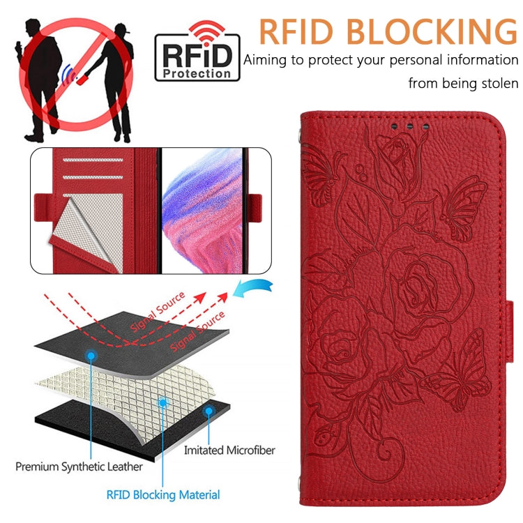 For Blackview A53 Embossed Rose RFID Anti-theft Leather Phone Case(Red) - More Brand by PMC Jewellery | Online Shopping South Africa | PMC Jewellery | Buy Now Pay Later Mobicred